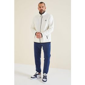 Tommy Life 87992 Ekru Yazı Nakışlı Dik Yaka Fermuarlı Standart Kalıp Polar Erkek Sweatshirt