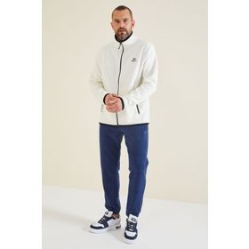 Tommy Life 87992 Ekru Yazı Nakışlı Dik Yaka Fermuarlı Standart Kalıp Polar Erkek Sweatshirt