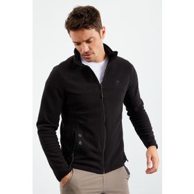 Tommy Life 87992 Siyah Yazı Nakışlı Dik Yaka Fermuarlı Standart Kalıp Erkek Sweatshirt Polar