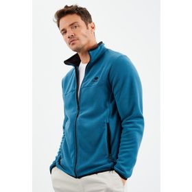 Tommy Life 87992 Zümrüt Erkek Yazı Nakışlı Dik Yaka Fermuarlı Standart Kalıp Sweatshirt Polar
