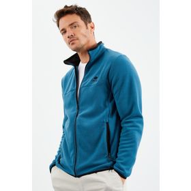 Tommy Life 87992 Zümrüt Erkek Yazı Nakışlı Dik Yaka Fermuarlı Standart Kalıp Sweatshirt Polar