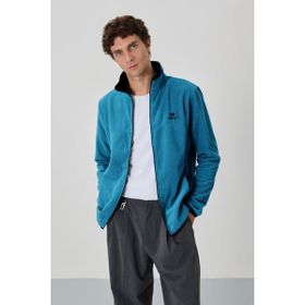 Tommy Life 87992 Zümrüt Erkek Yazı Nakışlı Dik Yaka Fermuarlı Standart Kalıp Sweatshirt Polar