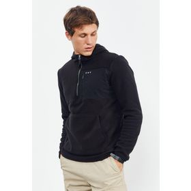 Tommy Life 87996 Siyah Erkek Nakışlı Yarım Fermuar Kapüşonlu Standart Kalıp Polar Sweatshirt
