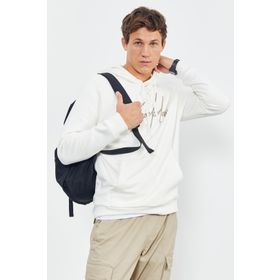 Tommy Life 88007 Ekru El Yazısı Nakışlı Kapüşonlu Rahat Form Erkek Sweatshirt
