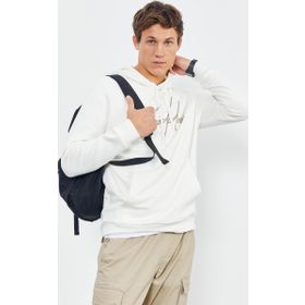 Tommy Life 88007 Ekru El Yazısı Nakışlı Kapüşonlu Rahat Form Erkek Sweatshirt