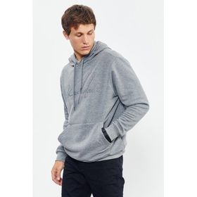 Tommy Life 88007 Gri Melanj Erkek El Yazısı Nakışlı Kapüşonlu Rahat Form Sweatshirt