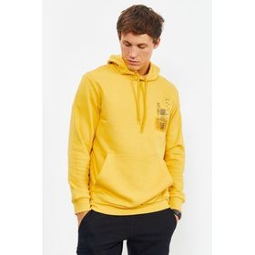 Tommy Life 88017 Hardal Erkek Ön ve Sırt Baskılı Kapüşonlu Rahat Form Sweatshirt
