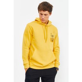Tommy Life 88017 Hardal Erkek Ön ve Sırt Baskılı Kapüşonlu Rahat Form Sweatshirt