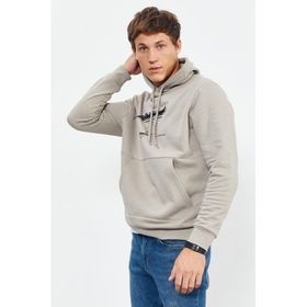 Tommy Life 88019 Koyu Bej Erkek Baskılı Kapüşonlu Kanguru Cep Rahat Form Sweatshirt
