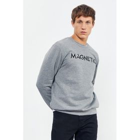 Tommy Life 88020 Gri Melanj Yazı Nakışlı O Yaka Rahat Form Erkek Sweatshirt