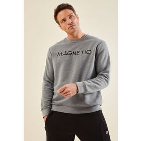 Tommy Life 88020 Gri Melanj Yazı Nakışlı O Yaka Rahat Form Erkek Sweatshirt
