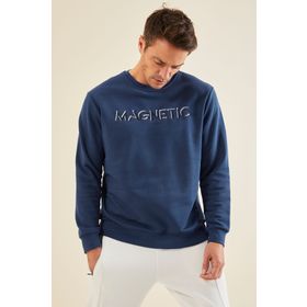 Tommy Life 88020 İndigo Erkek Yazı Nakışlı O Yaka Rahat Form Sweatshirt