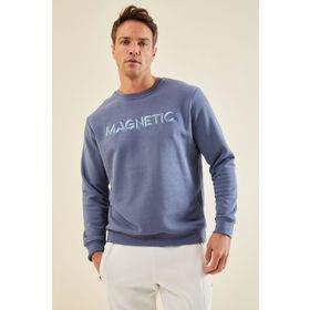 Tommy Life 88020 Yazı Nakışlı O Yaka Rahat Form Petrol Erkek Sweatshirt