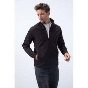 Tommy Life 88050 Fermuarlı Dik Yaka Su ve Rüzgar Geçirmez Softshell Siyah Erkek Mont