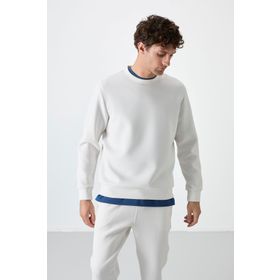 Tommy Life 88053 Ekru Basic O Yaka Rahat Form Erkek Sweatshirt