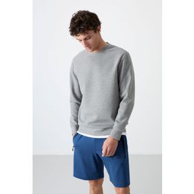 Tommy Life 88053 Gri Melanj Basic O Yaka Rahat Form Erkek Sweatshirt