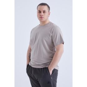 Tommy Life 88072 Basic Kısa Kol O Yaka Büyük Beden Koyu Bej Erkek T-Shirt -