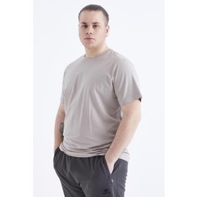Tommy Life 88072 Basic Kısa Kol O Yaka Büyük Beden Koyu Bej Erkek T-Shirt -