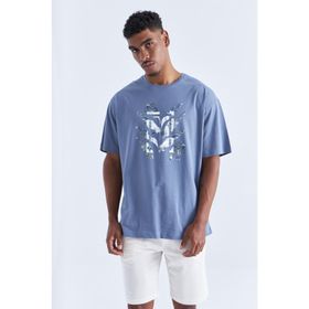 Tommy Life 88092 Büyük Baskılı O Yaka Petrol Erkek Oversize T-Shirt