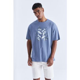 Tommy Life 88092 Büyük Baskılı O Yaka Petrol Erkek Oversize T-Shirt