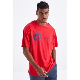 Tommy Life 88096 Minimal Baskılı O Yaka Kırmızı Erkek Oversize T-Shirt
