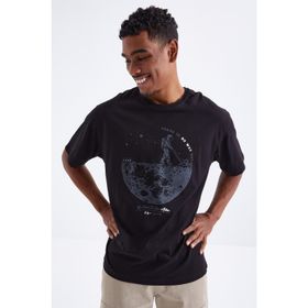 Tommy Life 88098 Baskılı O Yaka Erkek Siyah Oversize T-Shirt