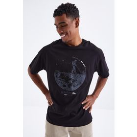 Tommy Life 88098 Baskılı O Yaka Erkek Siyah Oversize T-Shirt