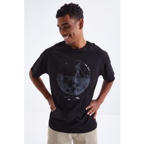 Tommy Life 88098 Baskılı O Yaka Erkek Siyah Oversize T-Shirt