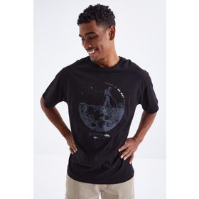 Tommy Life 88098 Baskılı O Yaka Erkek Siyah Oversize T-Shirt