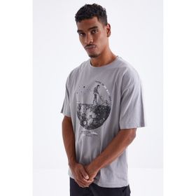 Tommy Life 88098 Baskılı O Yaka Gri Erkek Oversize T-Shirt
