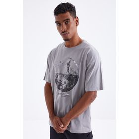 Tommy Life 88098 Baskılı O Yaka Gri Erkek Oversize T-Shirt