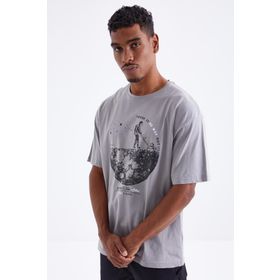 Tommy Life 88098 Baskılı O Yaka Gri Erkek Oversize T-Shirt