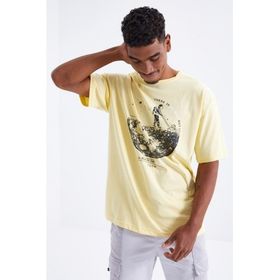 Tommy Life 88098 Baskılı O Yaka Sarı Erkek Oversize T-Shirt