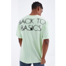 Tommy Life 88100 Açık Yeşil Sırtı Yazı Baskılı O Yaka Oversize Erkek T-shirt