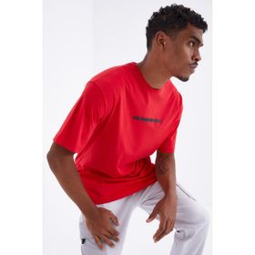 Tommy Life 88100 Sırtı Yazı Baskılı O Yaka Kırmızı Erkek Oversize T-Shirt