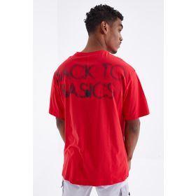 Tommy Life 88100 Sırtı Yazı Baskılı O Yaka Kırmızı Erkek Oversize T-Shirt