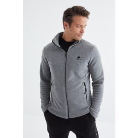 Tommy Life 88134 Gri Melanj Fermuarlı Dik Yaka Standart Kalıp Erkek Sweatshirt Polar