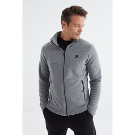 Tommy Life 88134 Gri Melanj Fermuarlı Dik Yaka Standart Kalıp Erkek Sweatshirt Polar