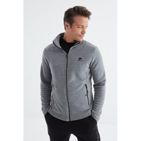 Tommy Life 88134 Gri Melanj Fermuarlı Dik Yaka Standart Kalıp Erkek Sweatshirt Polar