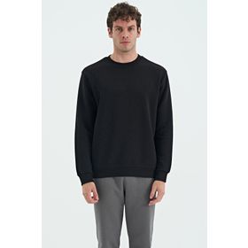 Tommy Life 88137 Siyah O Yaka Şardonlu Rahat Form Basic Erkek Sweatshirt