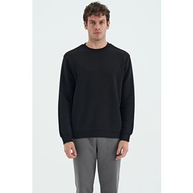 Tommy Life 88137 Siyah O Yaka Şardonlu Rahat Form Basic Erkek Sweatshirt