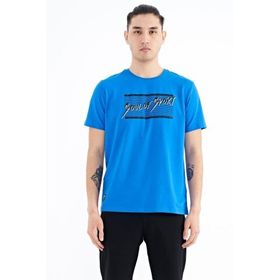 Tommy Life 88172 Saks Yazı Desen Baskılı Standart Kalıp O Yaka Erkek T-Shirt