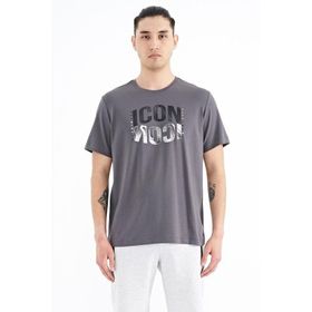 Tommy Life 88174 Koyu Gri Yazı Baskılı O Yaka Standart Kalıp Erkek T-Shirt