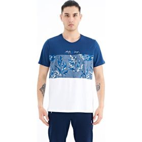 Tommy Life 88177 İndigo Renk Geçişli Baskı Detaylı O Yaka Standart Kalıp Erkek T-shirt