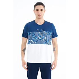 Tommy Life 88177 İndigo Renk Geçişli Baskı Detaylı O Yaka Standart Kalıp Erkek T-shirt