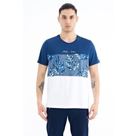 Tommy Life 88177 İndigo Renk Geçişli Baskı Detaylı O Yaka Standart Kalıp Erkek T-shirt