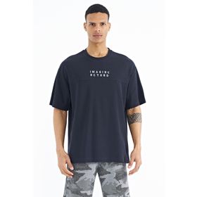 Tommy Life 88178 Lacivert Yazı Nakışlı Oversize O Yaka Erkek T-shirt
