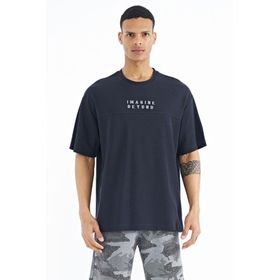 Tommy Life 88178 Lacivert Yazı Nakışlı Oversize O Yaka Erkek T-shirt