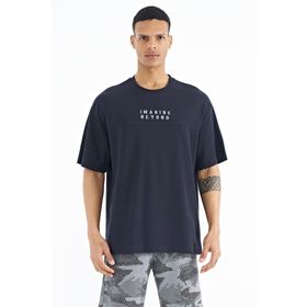 Tommy Life 88178 Lacivert Yazı Nakışlı Oversize O Yaka Erkek T-shirt