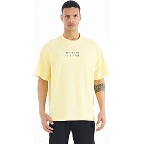 Tommy Life 88178 Sarı Yazı Nakışlı Oversize O Yaka Erkek T-shirt